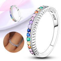 Anillo de Plata de Ley 925 para mujer, circonita cúbica brillante, estrella, Luna, flor, joyería de boda, regalos - details 0
