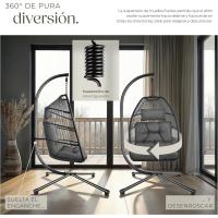 Columpio de Jardín Exterior Silla Colgante con Cojín Extragrueso Estructura de Acero y 4 Pies en Base Hamaca Colgante Plegable Capacidad 160Kg Gris - details 6