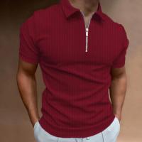 Camiseta de hombre Camiseta POLO elástica de manga corta con cremallera a rayas Top Color sólido - details 6