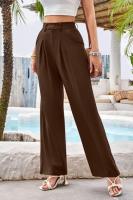Pantalones de cintura alta para mujer, pantalones de vestir lisos a la moda, pantalones holgados de pierna recta para primavera y otoño - details 9