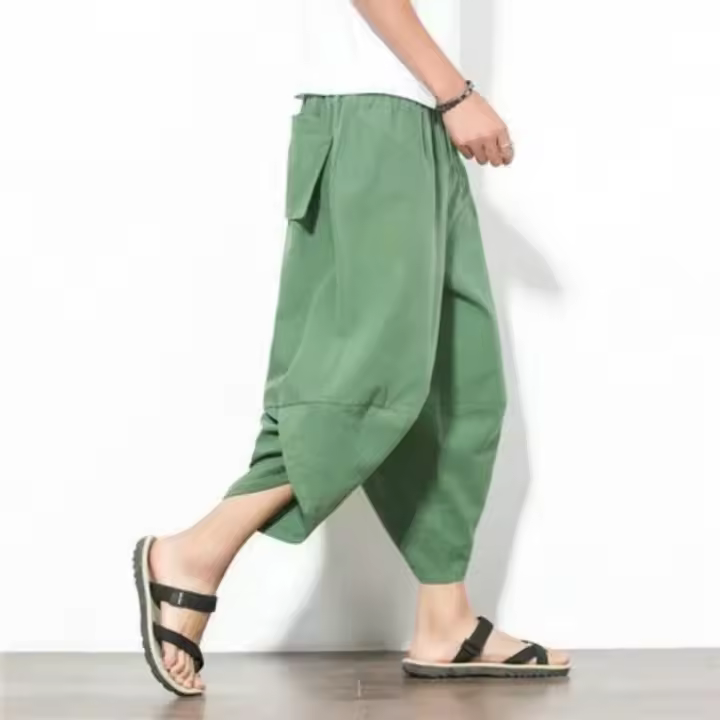 Pantalones cortos de lino para hombre en verano estilo étnico de nailon moda de 9 pulgadas. - 1