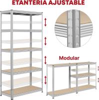 2 Estanterías Pared metálica galvanizada 180x90x40cm, librería para almacenaje. Modular 5 estantes.Mesa de Trabajo. Armario para ordenar Taller mecánico, Garaje, Cocina, despensa, baño - details 4
