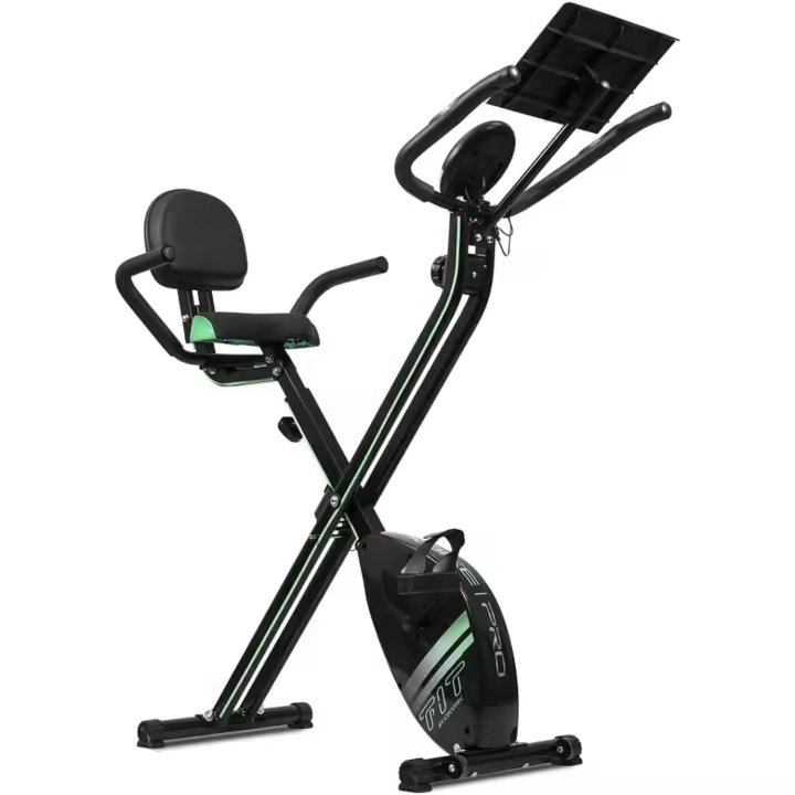 Bicicleta Estática Plegable con Volante de Inercia Sistema Silence Fit, Con y Sin Respaldo, Manillar y Sillín Regulables, Pulsómetro, Pantalla LCD, Soporte para Dispositivos, Ruedas - 1