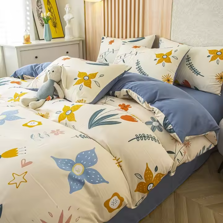 Funda de edredón individual de doble hilo, funda nórdica de algodón y lino lavada de nueva clase A, ropa de cama estampada respe - 1