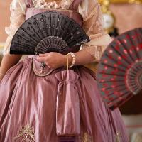 2 piezas de tela de lentejuelas, abanico plegable, tela de encaje bordado, abanico plegable de mano hueco, regalo para mujer, decoración de disfraces de boda, baile, rojo, negro - details 1