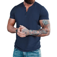 Camiseta de manga corta Henley para hombre, ropa informal de algodón, M-6XL, azul marino, gris claro, paquete de 2 - details 5
