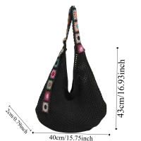 Bolso de mano de ganchillo de gran capacidad para mujer, bolsa tejida hueca ligera de estilo étnico, con correa bordada, tejido de algodón - details 0
