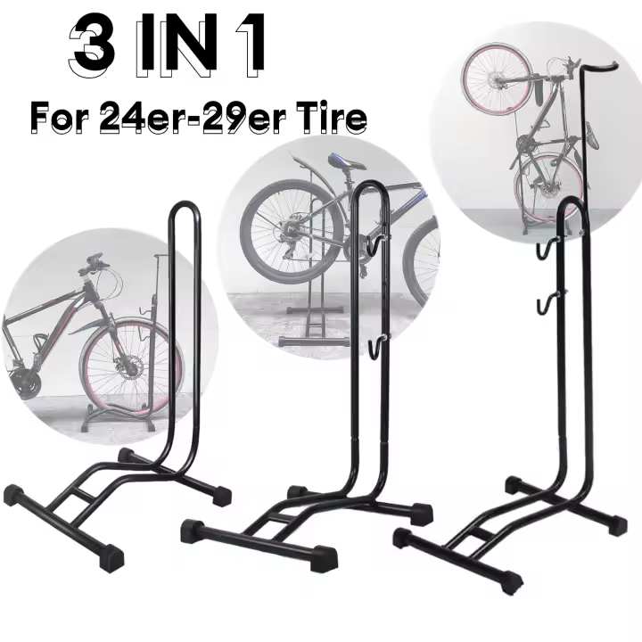 Upright Bike Stand - Premium Quality Vertical & Horizontal Adjustable Bicycle Floor Parking Rack - Safe & Stable for MTB Road Bi - 1