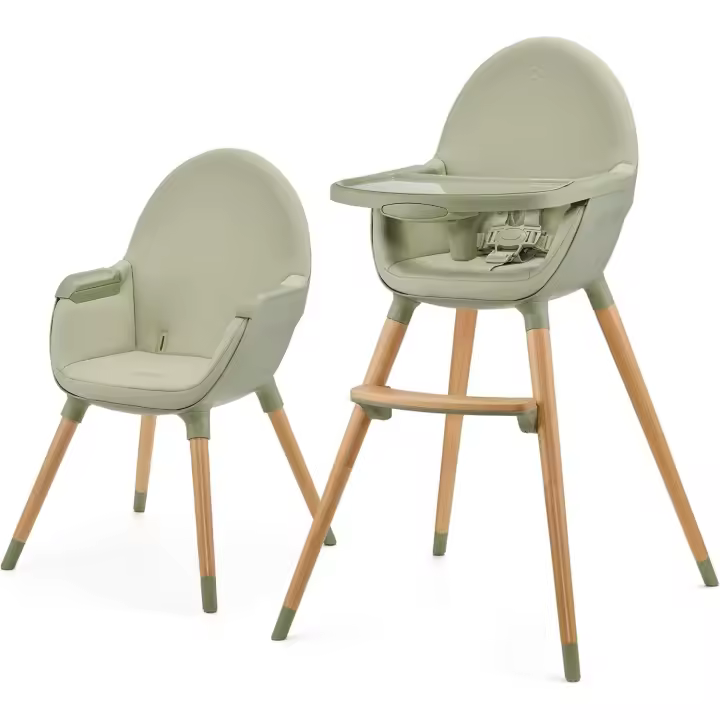 Silla de Bebé Trona 2 en 1 Portátil, Patas de Madera, Ajustable, Limpiable Beige - 1