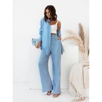 Camisa de manga larga para mujer, pantalones de pierna ancha, holgada, elástica, arrugada, informal, otoño e invierno, 2024 - details 6