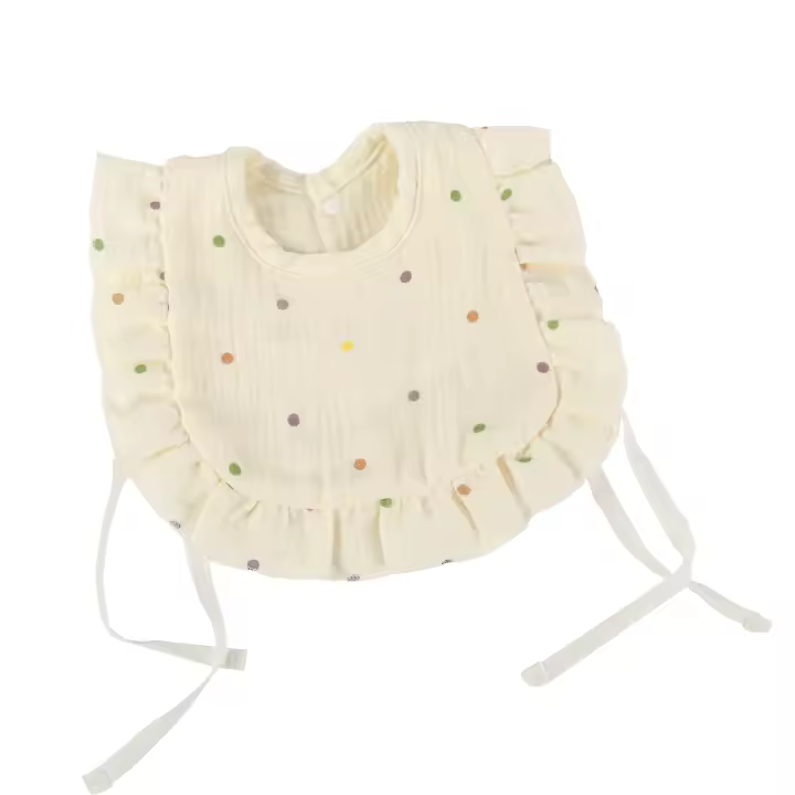 Babero de Algodón 100% con Encaje Retro y Volante Impermeable para Niños y Niñas - 1