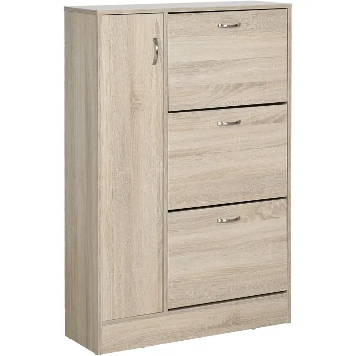 Armario Zapatero de 2 en 1 para Zapatos Mueble Almacenaje Paraguas Gran Espacio Estante Ajustable en 2 Niveles Capacidad de 12 pares 79x26x120 cm Madera - 1