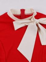 Vestido de Parche de Dos Tonos Vintage con Cuello de Lazo Manga Corta de Verano - details 13