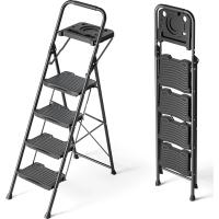 Peldaños Anchos con Baranda, Escalera de Tijera con Pedal Antideslizante, Taburete Plegable para Hogar Cocina Garaje Jardín Oficina, Capacidad de Carga de 900LBS, Azul - details 7