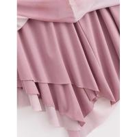 Vestido corto de manga nueva para mujer con cuello redondo y estampado de malla fruncida, dobladillo asimétrico, corte en A, vestidos de verano para estampado, dobladillo, corte, , - details 5