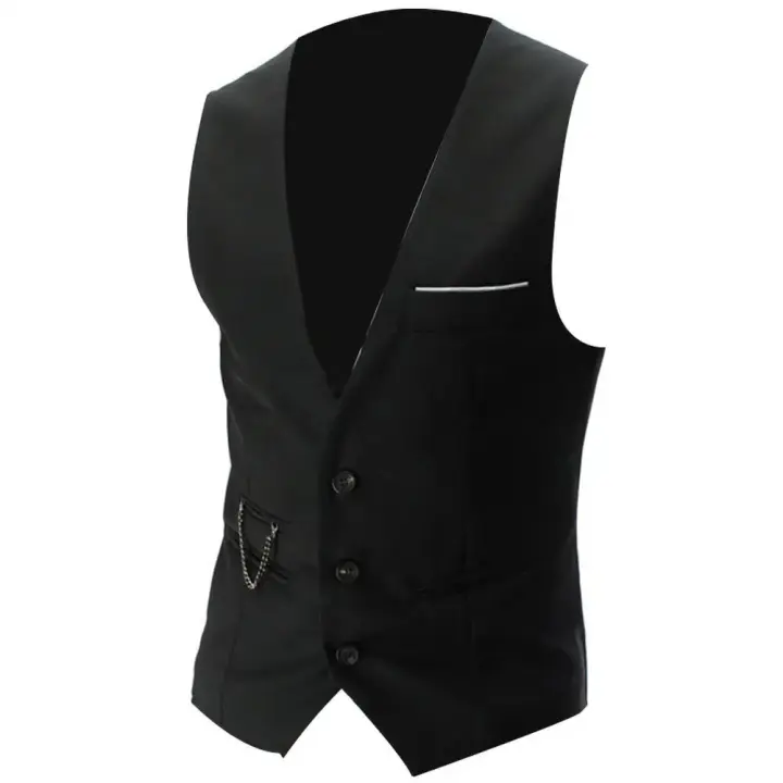 Chalecos para hombre con cuello en V, sin mangas, con botones y bolsillos, chaleco de traje a la moda. - 1