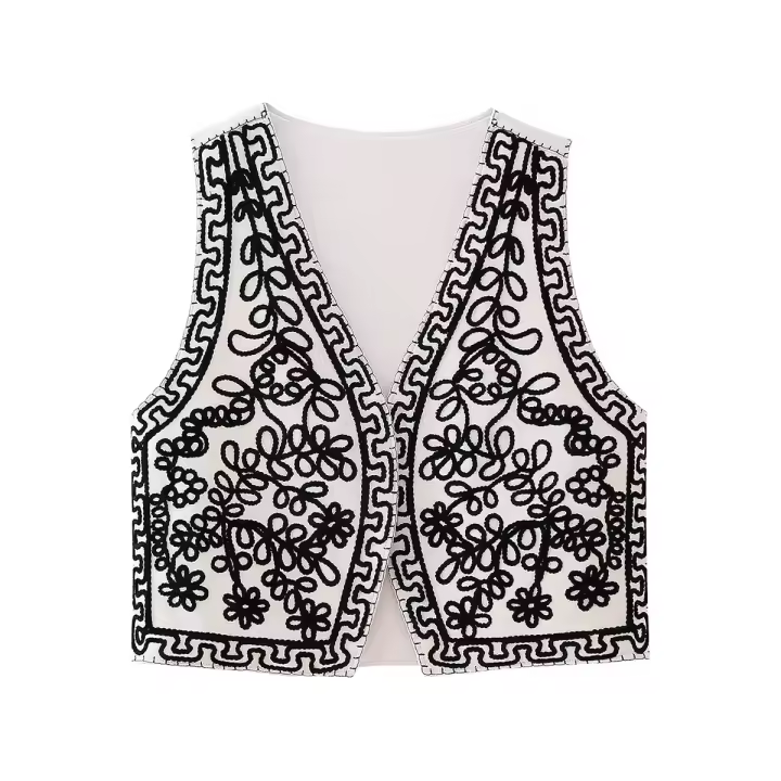 -Chaleco retro sin mangas para mujer, top nt, decoración de bordado de encaje, chaleco con corte en V - 1