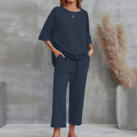 Traje deportivo holgado de manga Irregular para primavera y otoño, talla grande, moda de ocio, Color sólido - details 6
