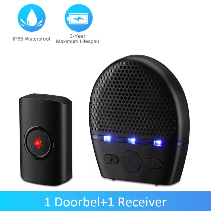 Timbre de Puerta Inalámbrico y Impermeable Sectyme 250M Botón de Pantalla Remota sin Enchufe Receptor para Hogar Inteligente al Aire Libre Campanas de Casa - 1