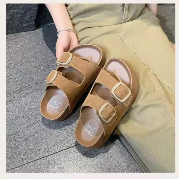 Sandalias de Playa para Mujer de Verano Tacón Grueso, Punta Abierta, Clásico Simple, Suave Externo, Versión de Moda de Verano - 1
