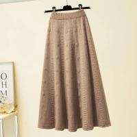 Faldas largas tejidas de otoño e invierno para mujer, falda elegante de cintura alta de Color sólido, faldas por debajo de la rodilla suaves elásticas elegantes para mujer - details 5