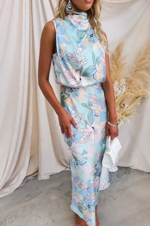 BUNO-2024 nuevo vestido de satén estampado de tiras sin mangas para mujeres ligeras y maduras, vestidos de fiesta elegantes, vestidos casuales para mujeres. - 1