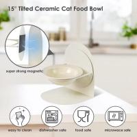 Cuenco elevado inclinado para gatos de interior, cuenco de cerámica elevado para comida para gatos con soporte de Metal, cuenco antideslizante y antiderrames para comida para mascotas para gatos - details 1