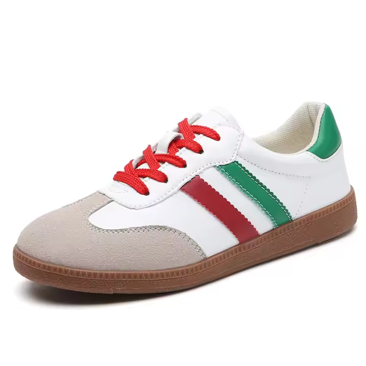 Zapatillas de Moda para Mujer de Corte Bajo Estilo Retro de Cuero Toe Redondo Casual Gris Blanco - 1