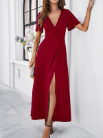 Dama profundaVVestido de noche de fiesta plisado de cintura alta con cuello de manga corta vestido de cóctel - details 5