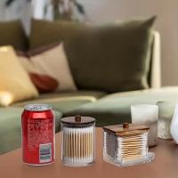 Recipiente de Almacenamiento Acrílico para Baño Organizador de Maquillaje con Tapa de Bambú Caja de Hisopos de Algodón Dispensador de Qtip - details 2