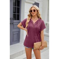 BUNO-2025 Camiseta de manga corta para mujer, Tops con capucha, botones sólidos, cordones, Verano - details 26