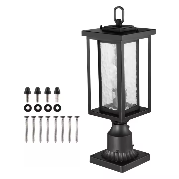 SucceBuy Paquete de 2 farolas para exteriores de atardecer a amanecer, 450 mm, accesorios de poste de lámpara impermeables con base de montaje en muelle de 3,5 ", pantalla de vidrio - 1