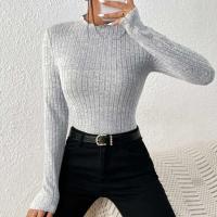 Top de punto de manga larga con cuello con volantes, camiseta interior a rayas con cuello medio para mujer, suéter informal de otoño-invierno - details 6