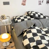 Juego de funda nórdica a cuadros en blanco y negro, juego de cama completo con rejilla geométrica - details 2