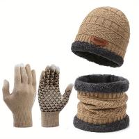 Guantes Táctiles de Color Sólido para Hombres y Mujeres Conjunto de 3 Piezas Cálido para Ciclismo al Aire Libre Invierno Plus Veet Engrosado Scarf Hat - details 6