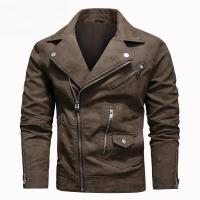 Chaqueta de Cuero de Imitación de Cerdo para Hombres Cremallera Diagonal Grande - details 2