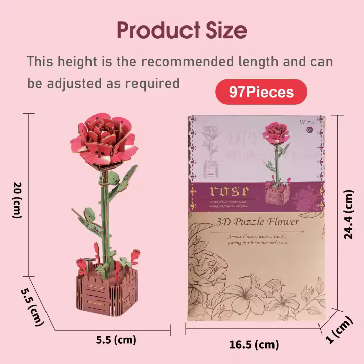 Rompecabezas de madera 3D, flores, bloques de construcción, ramo, Kits de modelos artesanales, flor eterna, juguetes románticos DIY, regalos para novia, cumpleaños - 1