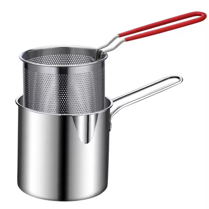 Olla de acero inoxidable para freír patatas fritas Tempura, freidora con colador, sartenes para pollo frito, herramienta de cocina - 1