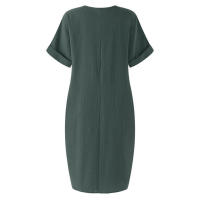 Y verano temperamento europeo americano ropa de mujer Collage manga corta cuello en V vestido de una línea - details 15