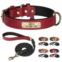 Collar personalizado cuero PU perro, conjunto correa con placa de identificación grabada gratis para perros pequeños, medianos y - details 1