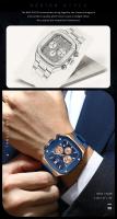 Reloj de Cuarzo de Dial Cuadrado para Hombres Resistente al Agua Multifuncional con Correa de Acero Inoxidable Regalo Audaz para Novio - details 1