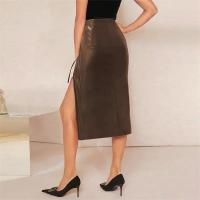 Falda negra por debajo de la rodilla de cuero PU para mujer, paquete de otoño e invierno con cordones, falda de tubo por debajo de la rodilla, ropa de calle coreana para club nocturno de cintura alta - details 9