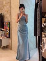 Novedad de verano, diseño de noche de banquete para ocasiones formales francesas con cintura ceñida, vestido con tirantes azules para mujer 4178 - details 4