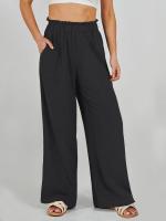 Pantalones de mujer de lino de playa pierna recta con bolsillos pantalones femeninos de cintura alta pantalones sueltos trajes moda coreana - details 1