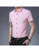 Camisa de manga corta de color sólido informal de negocios para hombres Top cómodo sin planchar - details 11