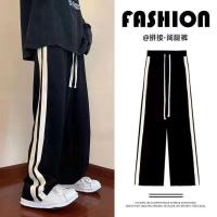 Pantalones deportivos rectos sueltos de moda a rayas de verano de estilo americano de pierna ancha informal para hombres y mujeres - details 2