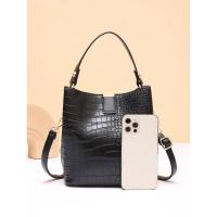 Bolso tipo cubo con estampado de cocodrilo retro para mujer, bolso de hombro de cuero PU, bolso de gran capacidad, lujosa cartera de mujer de alta gama Mochila de lujo de alta gama - details 4