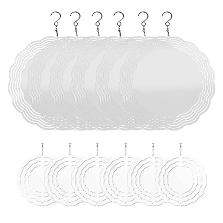 12 Uds. Hilanderos de viento de sublimación en blanco, hilanderos de viento 3D, hilanderos de viento colgantes para decoración de jardín al aire libre, 3/8 pulgadas - 1