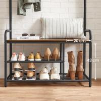 Mueble Recibidor con 9 Ganchos Extraíbles Banco, Estante, 30 x 85 x 180,5 cm, Pasillo Dormitorio Apartamento, Industrial, Marrón Rústico y Negro - details 3
