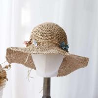 Sombrero de paja hecho a mano estilo cubo de moda sun ral sombrero de ganchillo de sol Multicolor para playa, viajes y vacaciones - details 5